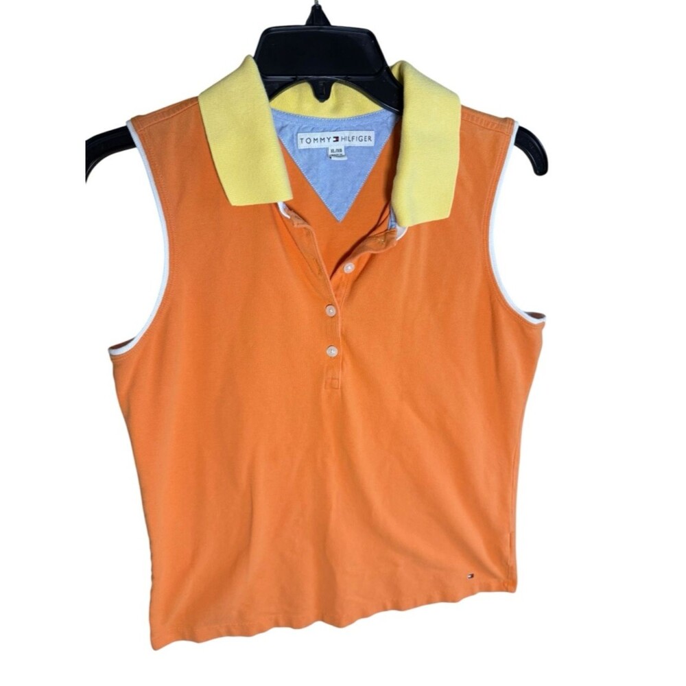Tommy Hilfiger Sleeveless Cotton Polo Shirt Orange Yellow Size XL Summer Golf